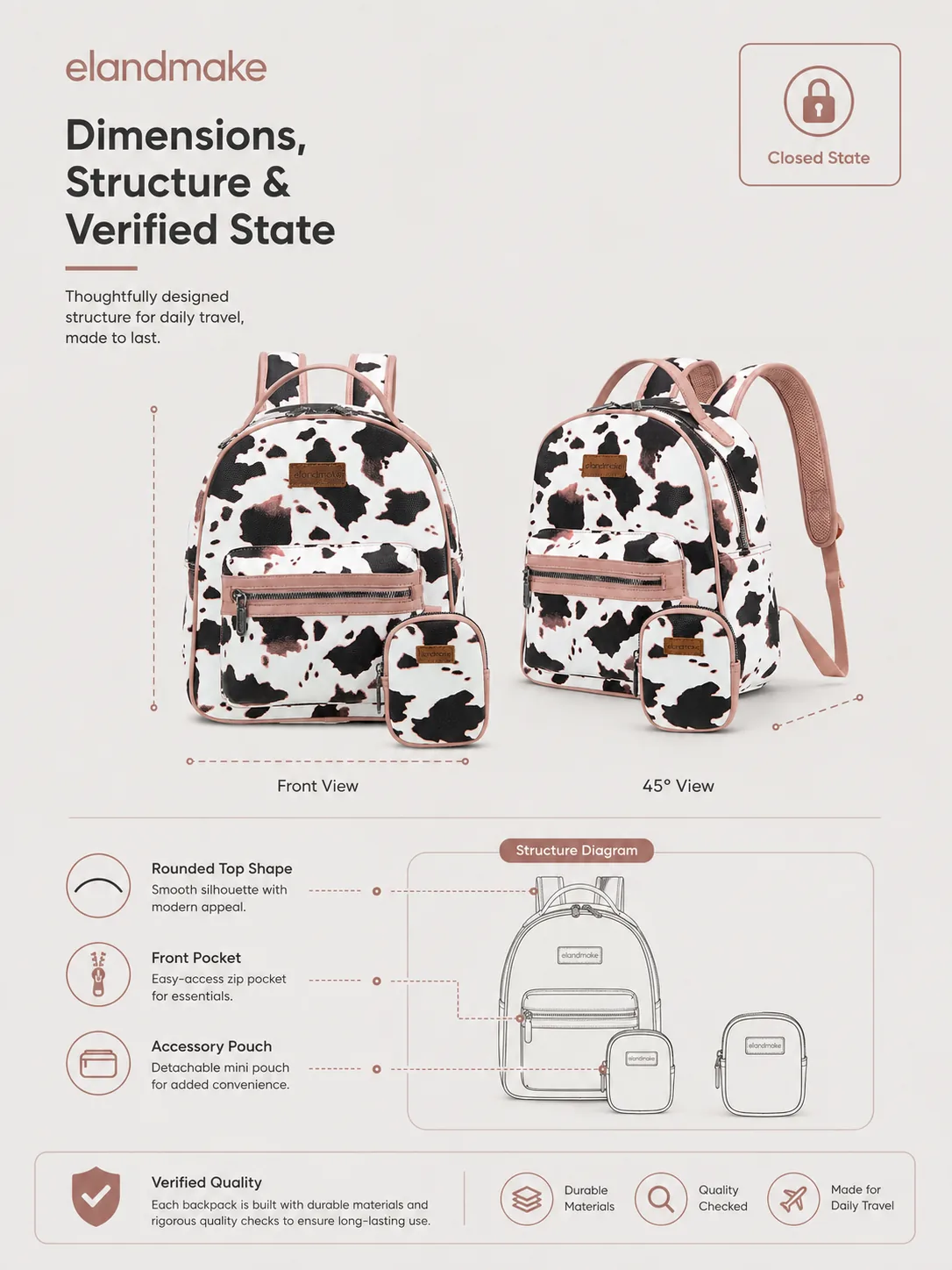 Cow Pattern PU Backpack Travel Bag Manufacturer Factory